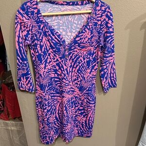 Lilly Pulitzer Blue and Pink Printed V-Neck Dress